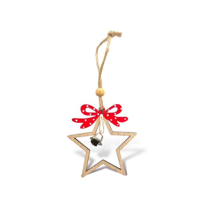 Decorazione natalizia in legno con campanella 7x8cm/ca fantasia stella