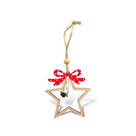 Decorazione natalizia in legno con campanella 7x8cm/ca fantasia stella