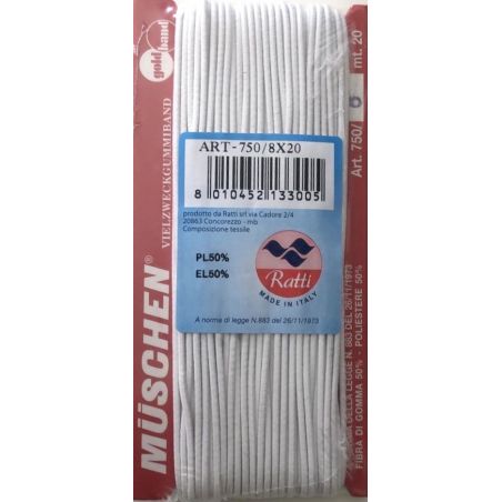 Cordino Elastico 20m 2,5mm Bianco