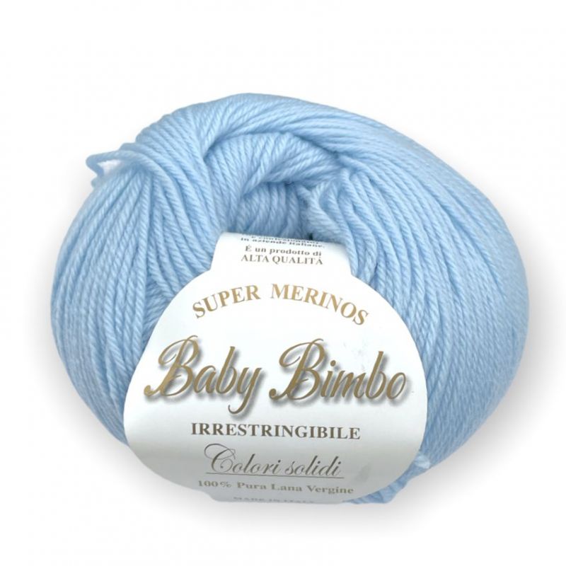 Filato Gomitolo lana Super Merinos Baby Bimbo 50g 200mt Colore Azzurro n°17-Ferri Consigliati n°2,5/3,5