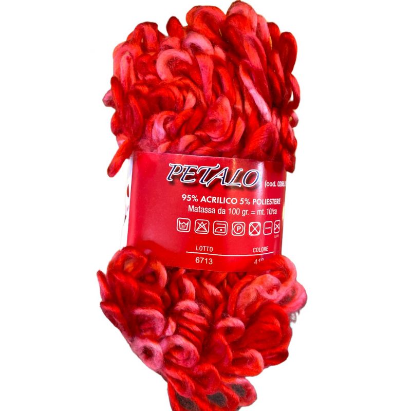 Filato Gomitolo ideale per Sciarpe e decorazioni " Petalo" 100gr-10mt, Colore Rosso n°418