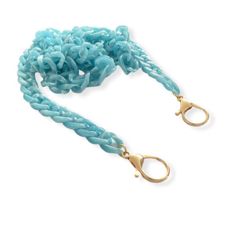 Catena per borsa in PVC 146cm/ca regolabile togliendo le maglie, ganci moschettoni in oro, turchese