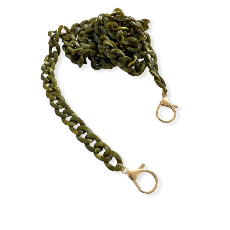 Catena per borsa in PVC 146cm/ca regolabile togliendo le maglie, ganci moschettoni in oro, verde