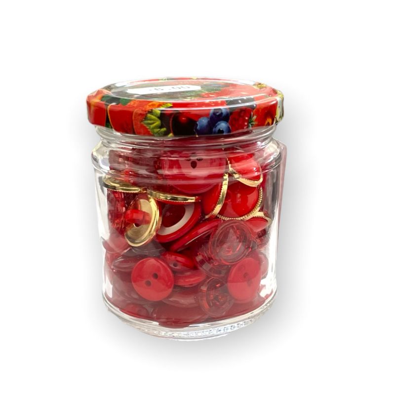 SUPER OFFERTA barattoli di bottoni 7x7cm/ca, pezzi unici 90Pz/ca, rosso