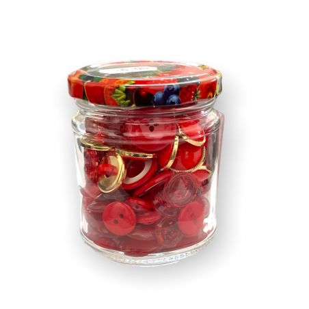 SUPER OFFERTA barattoli di bottoni 7x7cm/ca, pezzi unici 90Pz/ca, rosso