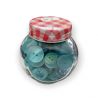SUPER OFFERTA barattoli tondi di bottoni 7x7cm/ca, pezzi unici 90Pz/ca, azzurro