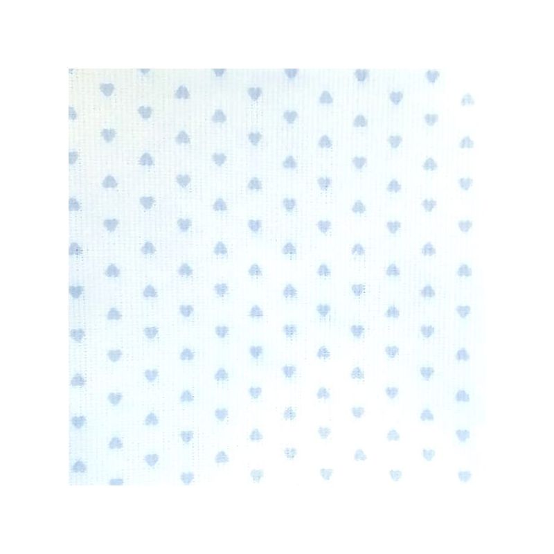 Tessuto 100% Cotone Piqué 150cm Prezzo al Metro Bianco cuori azzurri