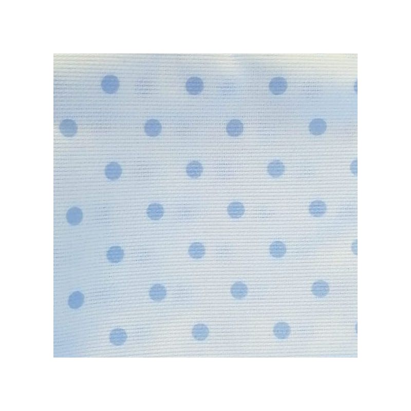 Tessuto 100% Cotone Piqué 150cm Prezzo al Metro bianco pois azzurri