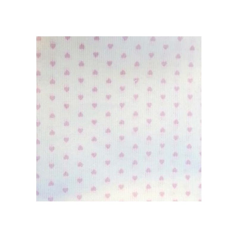 Tessuto 100% Cotone Piqué 150cm Prezzo al Metro Bianco cuori Rosa