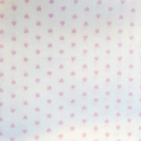 Tessuto 100% Cotone Piqué 150cm Prezzo al Metro Bianco cuori Rosa