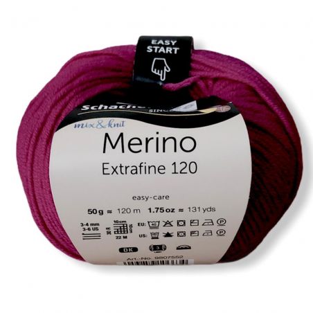 Gomitolo Lana Merino Extrafine 120 50g, fuxia n°140