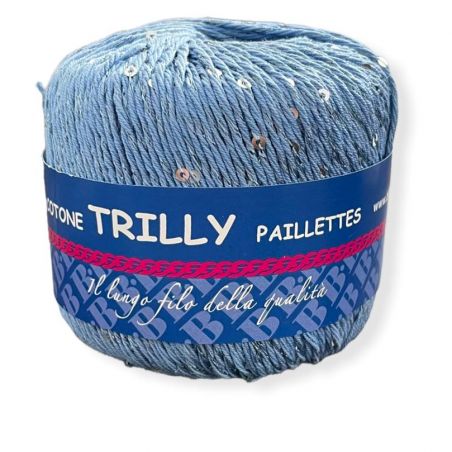 Gomitolo Cotone Trilly 50gr con paillettes, azzurro n°11
