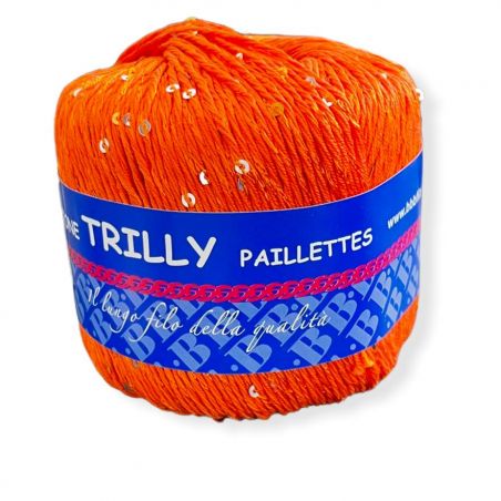 Gomitolo Cotone Trilly 50gr con paillettes, arancione n°8