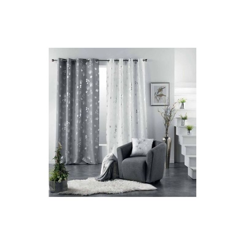 Tenda Con Anelli Cm.140 X 260 Fantasia FoglieArgento Base grigio Perla