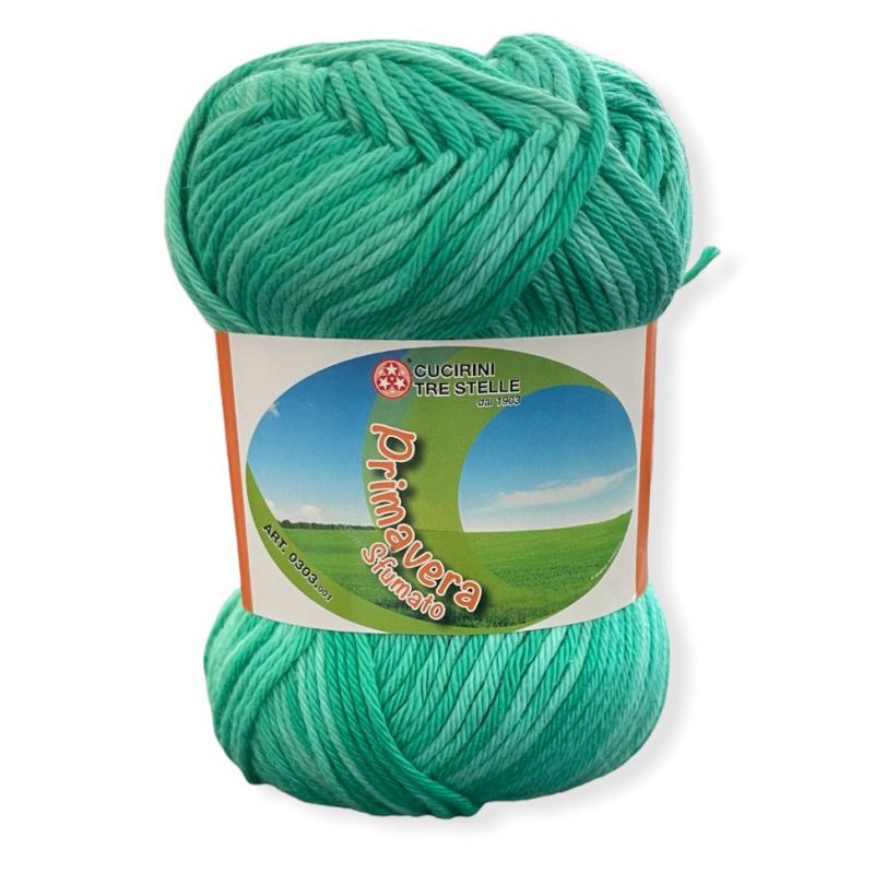 Gomitolo cotone Primavera Sfumato 50gr 100%cotone, verde acqua n°101