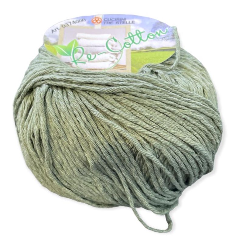 Gomitolo Re-Cotton 100g cotone riciclato, verde salvia n°520