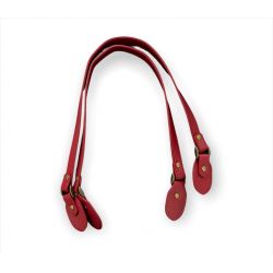 Manici piatti in ecopelle con linguette e dettagli ottone 62,5cm/ca, rosso