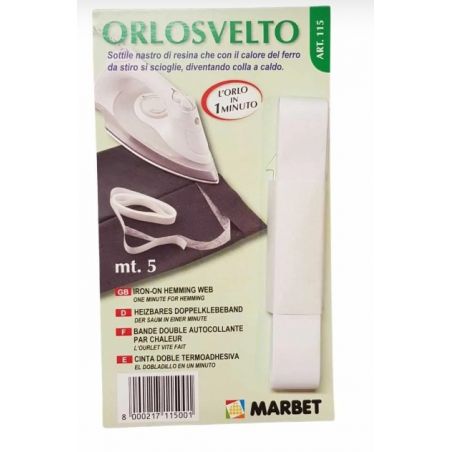 Orlosvelto Marbet sottile nastro di resina che con il calore del ferro da stiro si scioglie diventando colla a caldo.