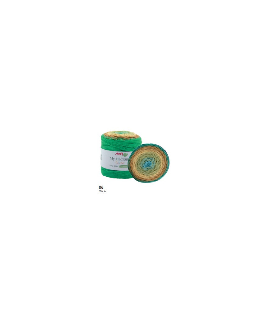 MACRAMÈ CAKE BALL 250g,220mt70% cotone riciclato 30% poliestereMix Verde n°6