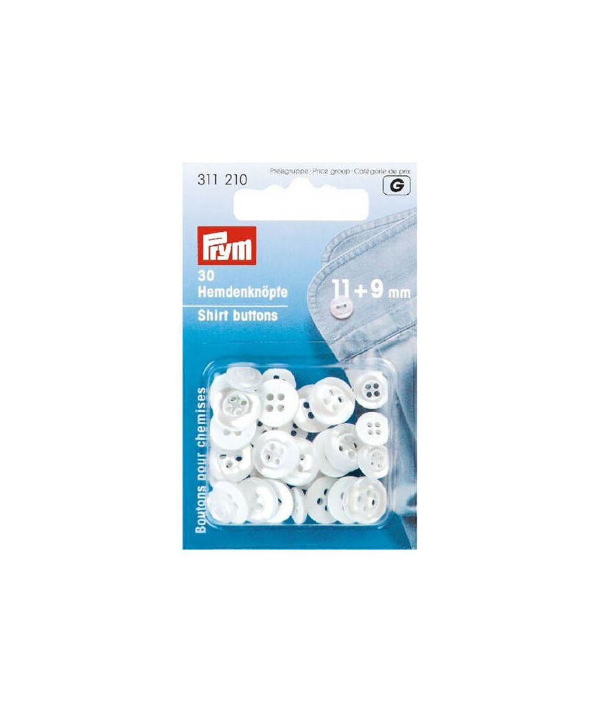Bottoni per camicie PRYM 11 + 9 mm 30pz