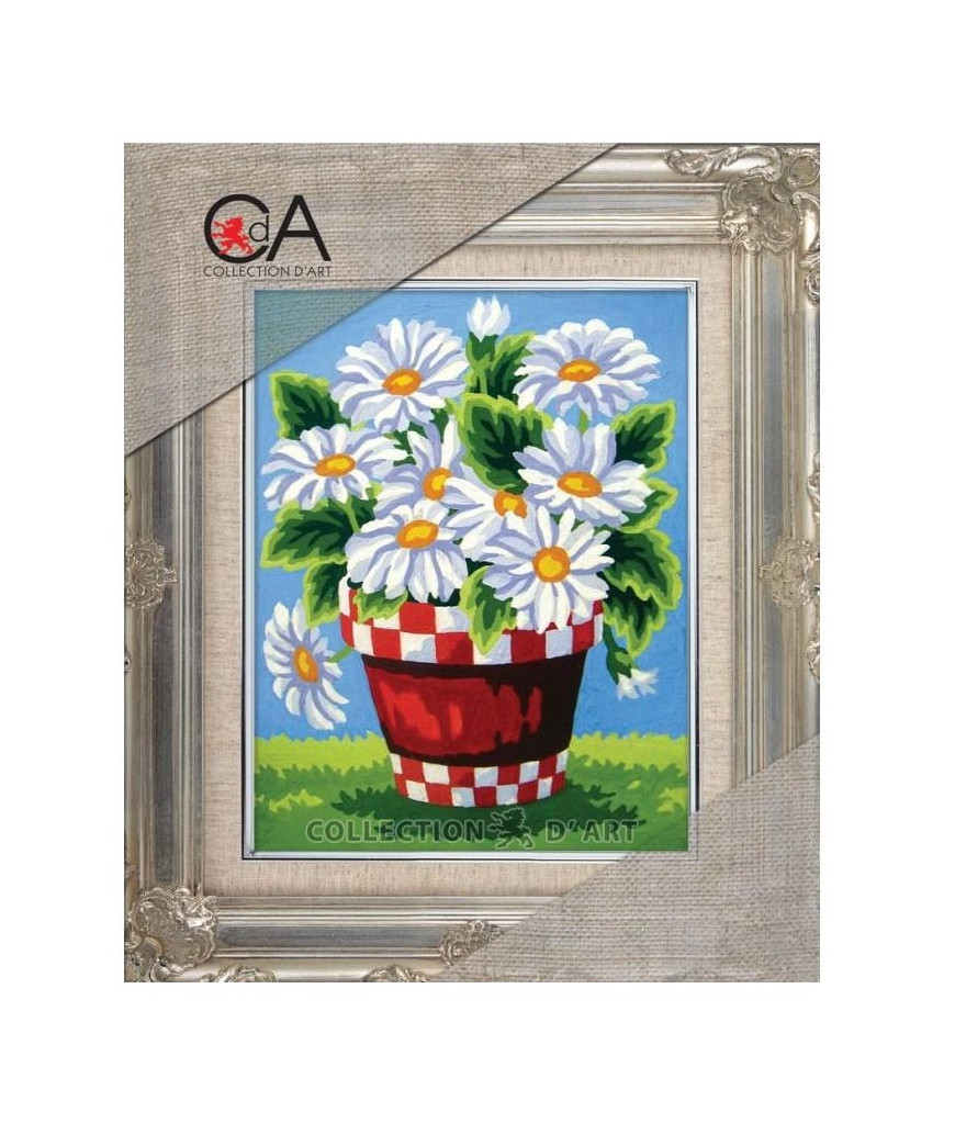 Kit Canovaccio Quadro Per Mezzo Punto cm Canovaccio 20x25-disegno 14x18 Soggetto Vaso Margherite