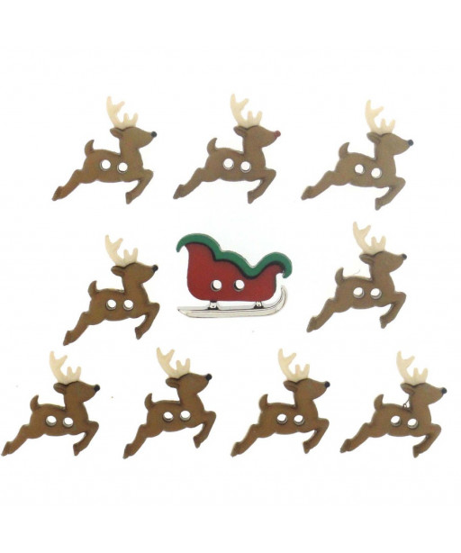 Bottoni Dress It Up "sew cute sleigh/reindeer" 10pz