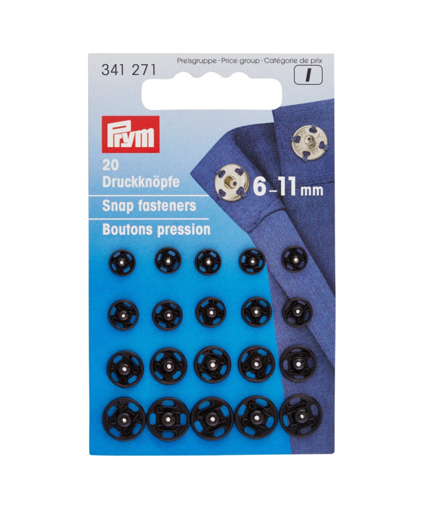 Bottoni Automatici a pressione in metallo PRYM 6-11mm 20pz, nero