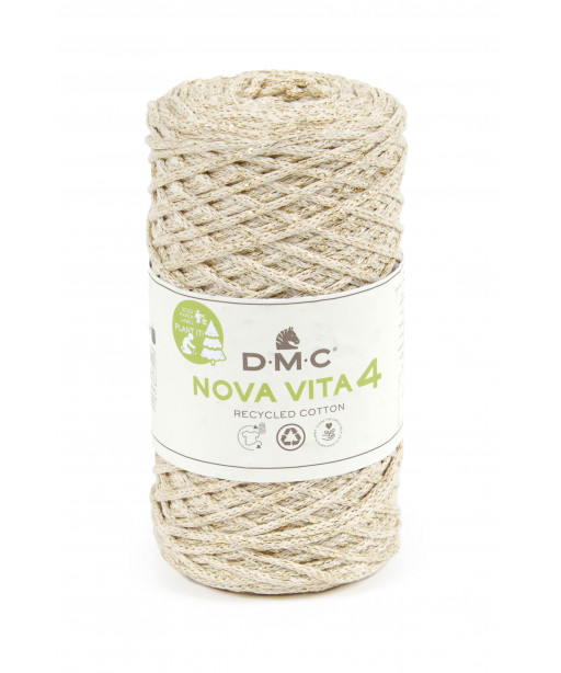 Fialto Nova Vita 4-Uncientto Maglia e Macramè 250gr 200mt-ferri consigliati n°4 -Colore Panna Lurex Oro