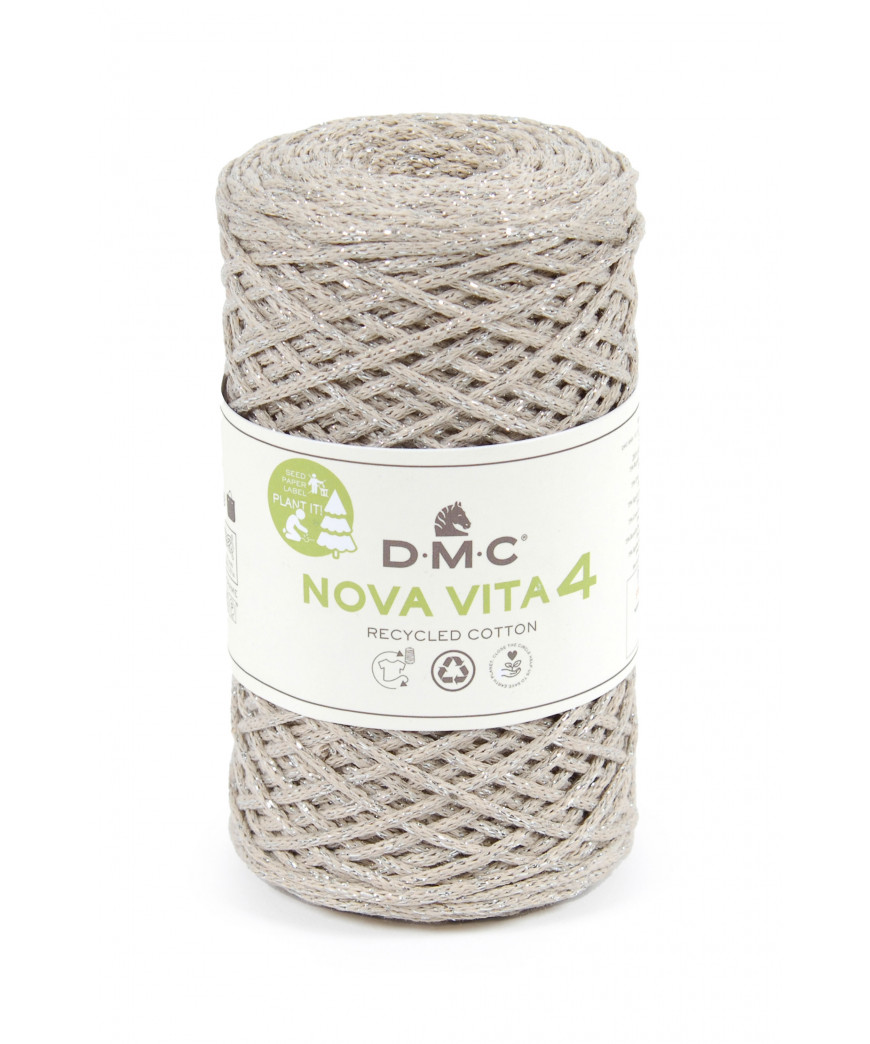 Fialto Nova Vita 4-Uncientto Maglia e Macramè 250gr 200mt-ferri consigliati n°4 -Colore Sabbia Lurex Argento