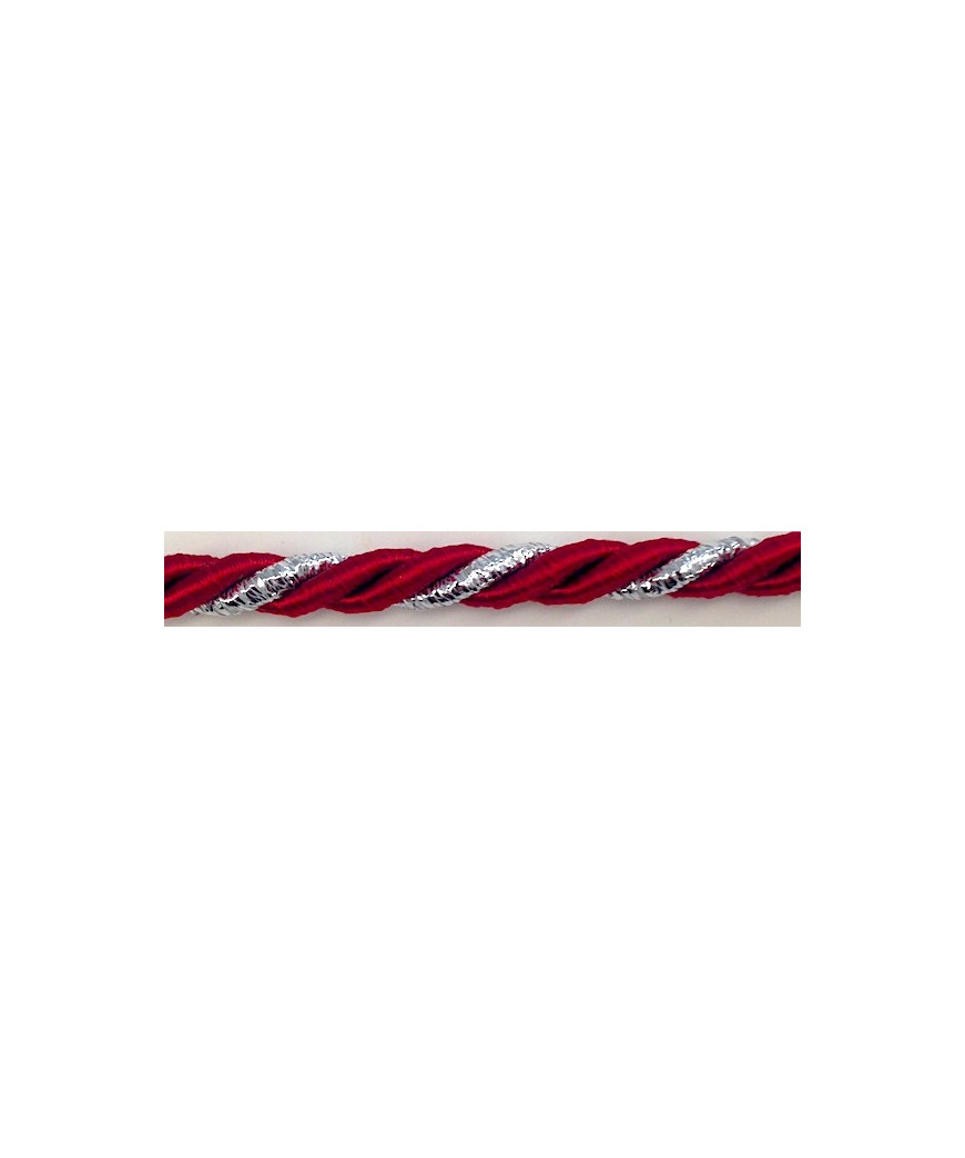 Cordone Intrecciato Rosso con Lurex Argento 5,5mm