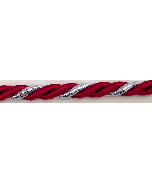 Cordone Intrecciato Rosso con Lurex Argento 5,5mm