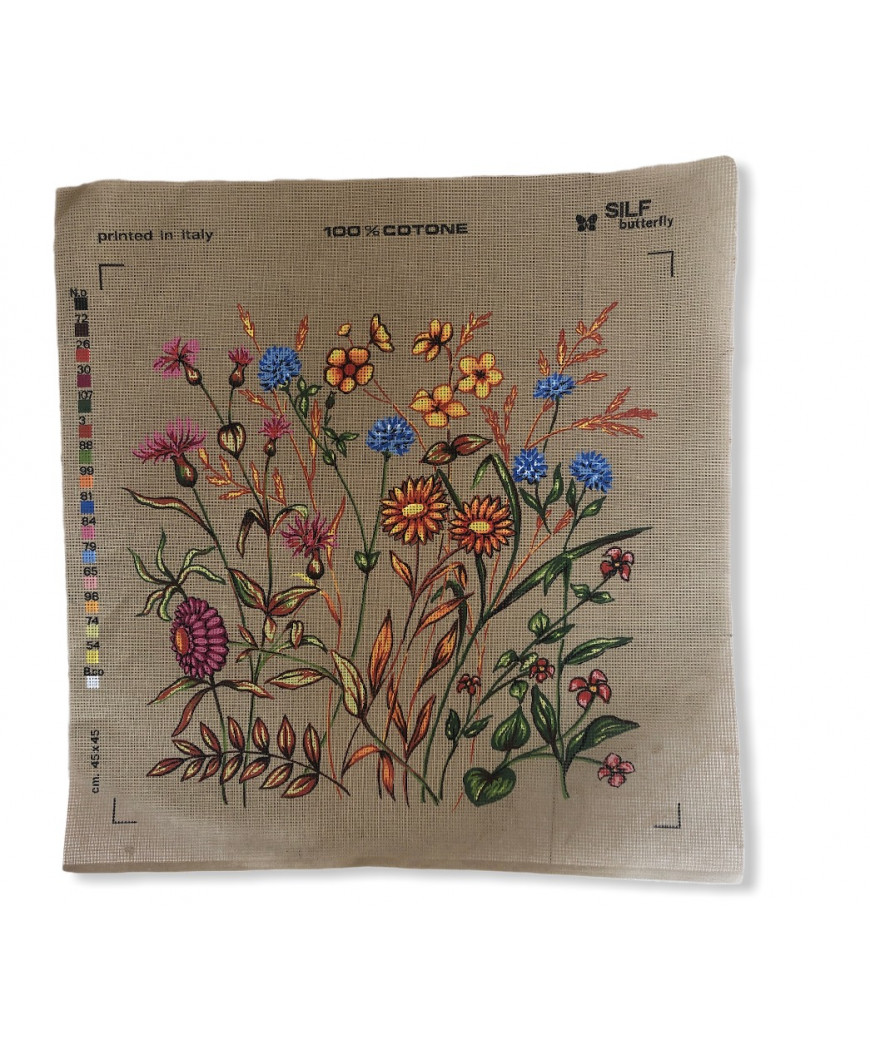 Canovaccio Quadro Per Ricamo Mezzo Punto con stampa45x45cm fiori