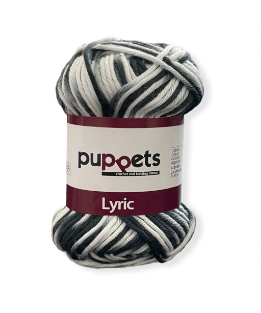 Gomitolo cotone Puppetes LYRIC Sfumato, 100% cotone 50gr,mix bianco/nero n°00206