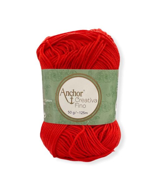 Gomitolo Cotone Anchor Creativa Fino 100%cotone 50gr, rosso n°390