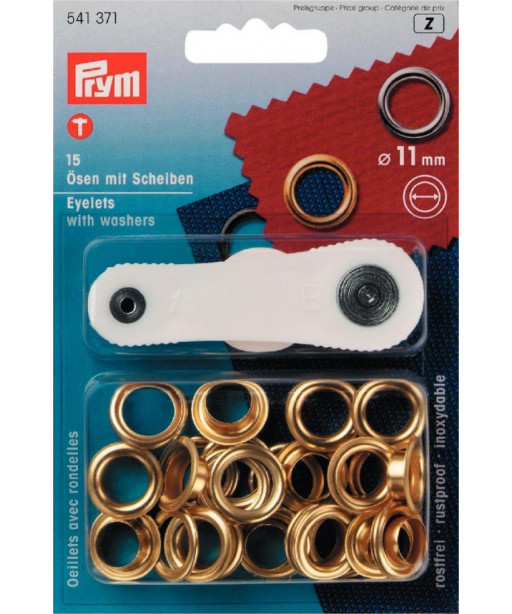 Occhielli con Rondelle Prym Colore Oro Il set comprende 15 Pz con un diametro di 11 mm.