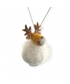 Campanella/sonaglio natalizio 6x11cm bianco con renna