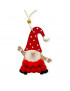 Decorazione natalizia da appendere in legno con pom pon, gnomo con cappello pois 8x11cm