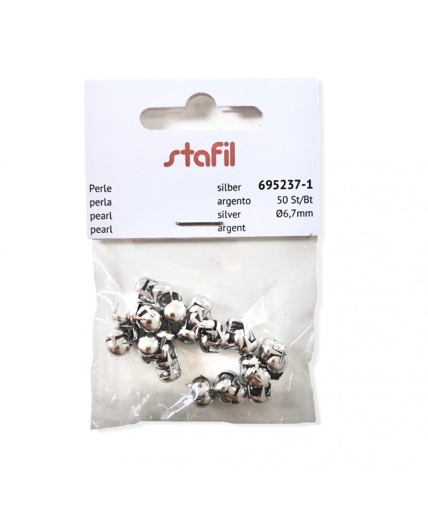 Borchie in metallo STAFIL 6,7mm 50pz, argento perla