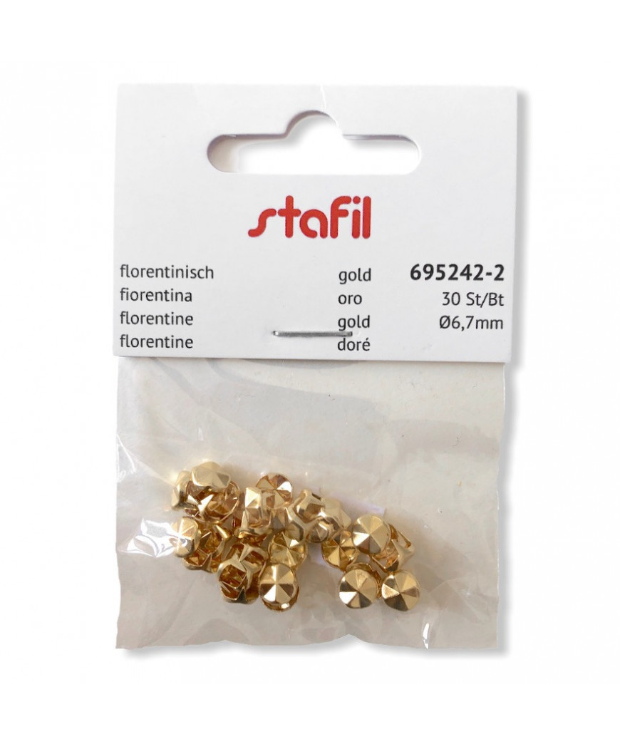 Borchie in metallo STAFIL 6,7mm 30pz, oro fiorentina