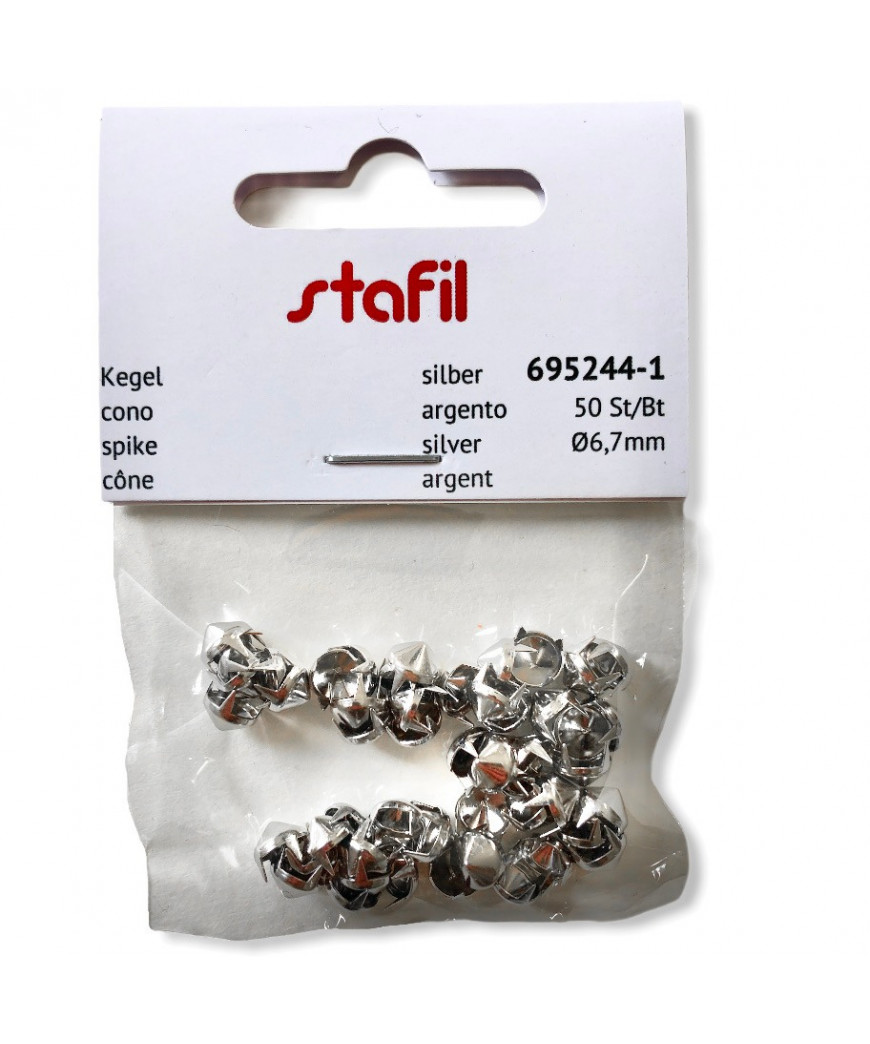 Borchie in metallo STAFIL 6,7mm 50pz, argento cono