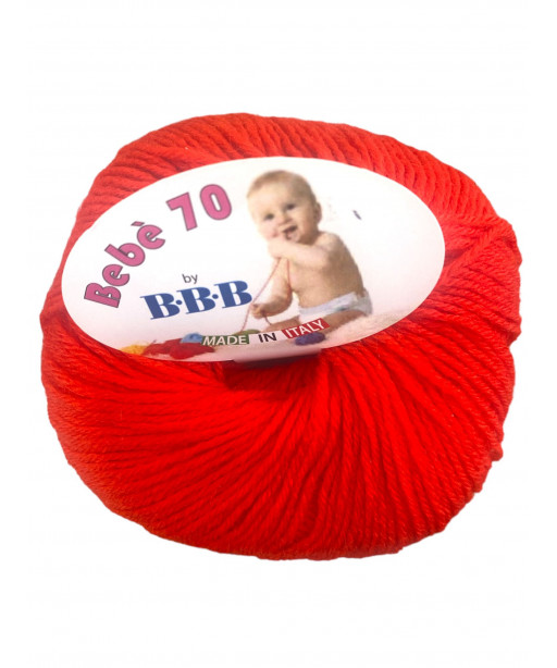 Filato Gomitoli Lana "Bebè 70" 50gr 200mt Colore Rosso n° 7225 Ferri Consigliati n°3/3,5