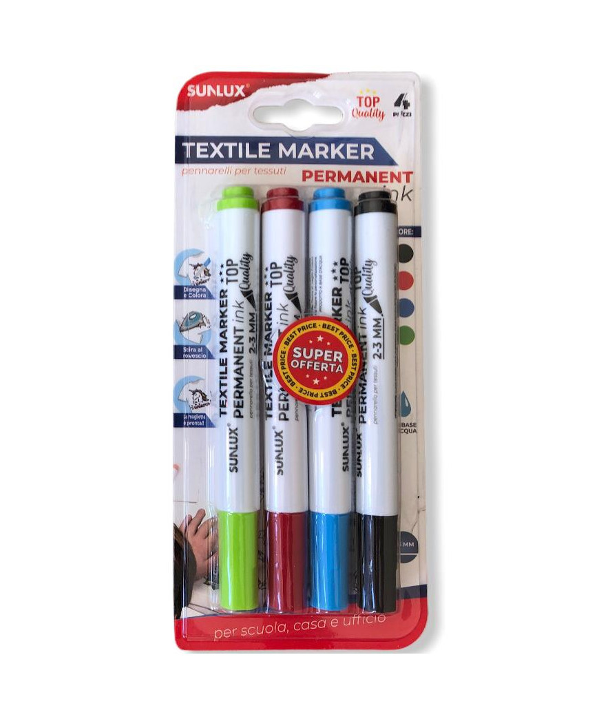Pennarelli  permanenti verde chiaro, rosso, azzurro e nero