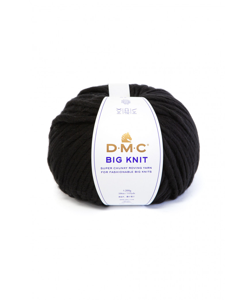 Fialto Gomitolo lana Big Knit DMC 200gr 106mt Colore Nero n°105 -Ferri Consigliati n°12