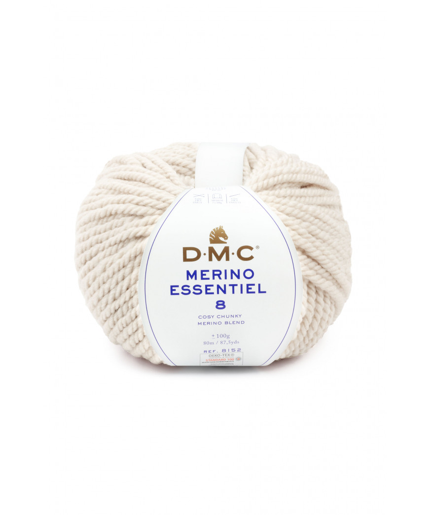 Filato Gomitolo Merimno Essentiel 8 D.M.C. 100Gr-80mt Colore Bianco Latte -Ferri consigliati n°8