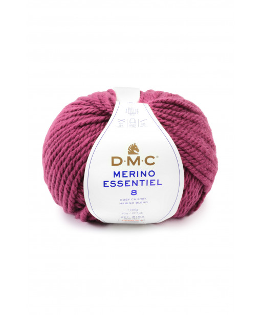 Filato Gomitolo Merimno Essentiel 8 D.M.C. 100Gr-80mt Colore Magenta -Ferri consigliati n°8