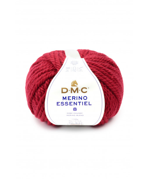 Filato Gomitolo Merimno Essentiel 8 D.M.C. 100Gr-80mt Colore Rosso -Ferri consigliati n°8