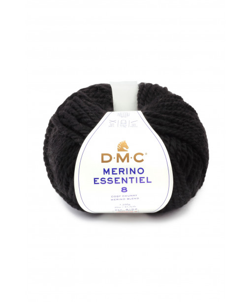 Filato Gomitolo Merimno Essentiel 8 D.M.C. 100Gr-80mt Colore Nero-Ferri consigliati n°8