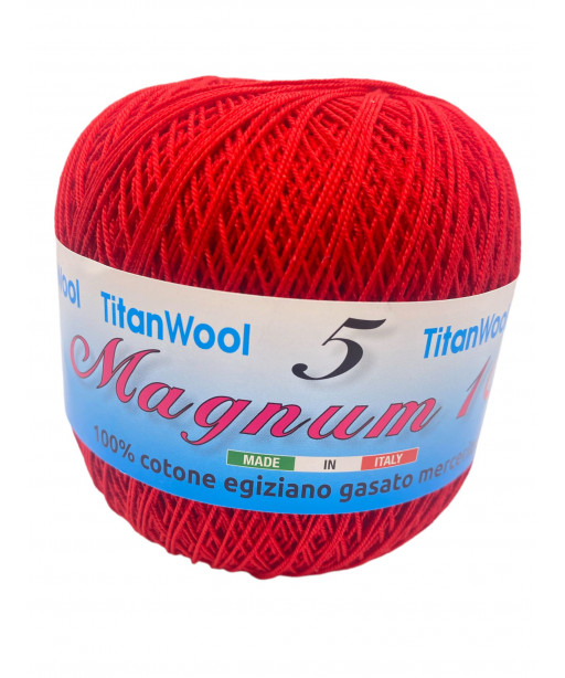 Cotone "Magnum"100% Egiziano Gasato Mercerizzato-100gr 452mt Colore Rosso n°114-Uncinetto Consigliato n°2