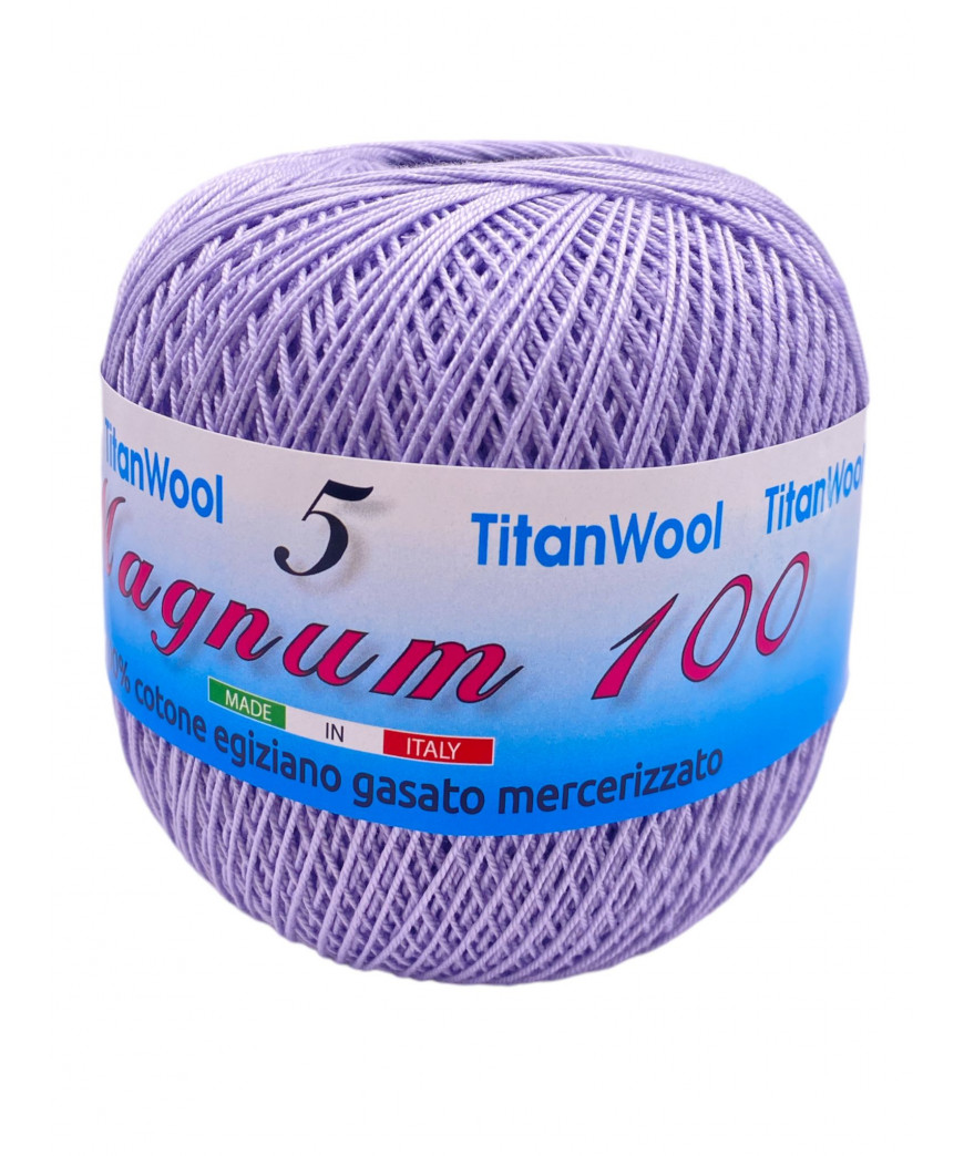 Cotone "Magnum"100% Egiziano Gasato Mercerizzato-100gr 452mt Colore Glicine n°134-Uncinetto Consigliato n°2