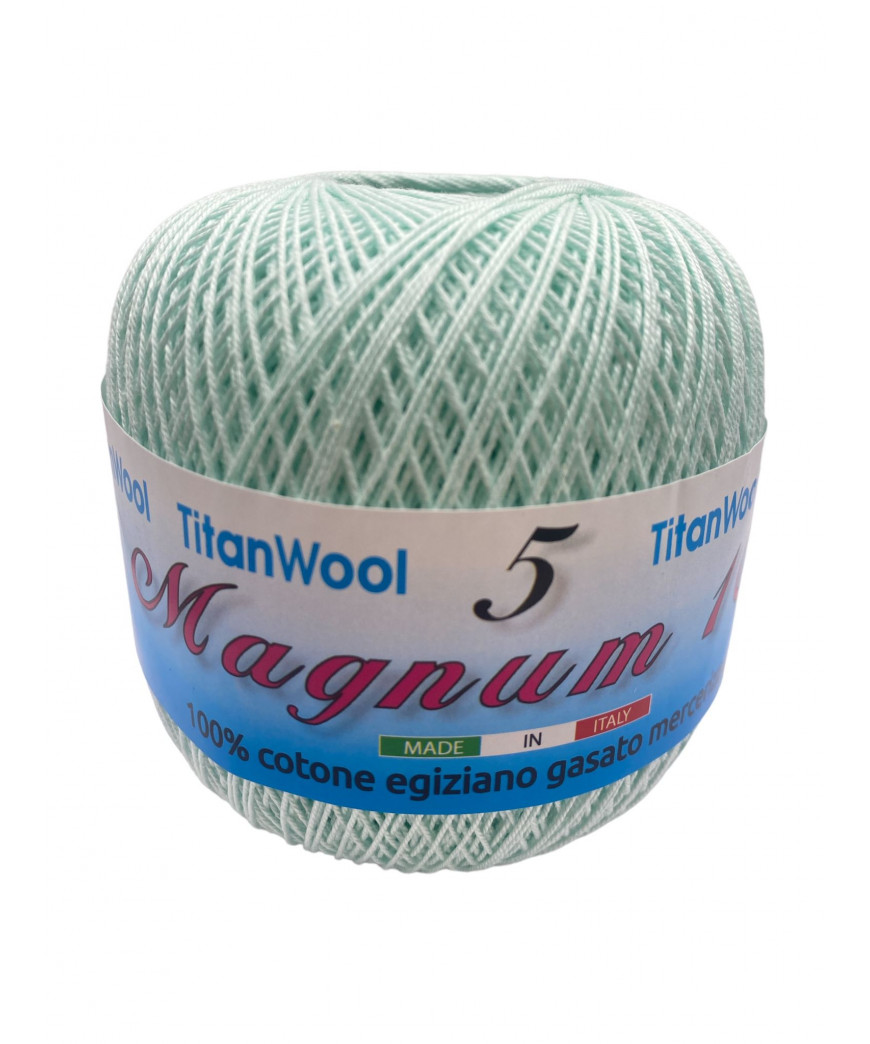 Cotone "Magnum"100% Egiziano Gasato Mercerizzato-100gr 452mt Colore Latte e Menta n°142-Uncinetto Consigliato n°2